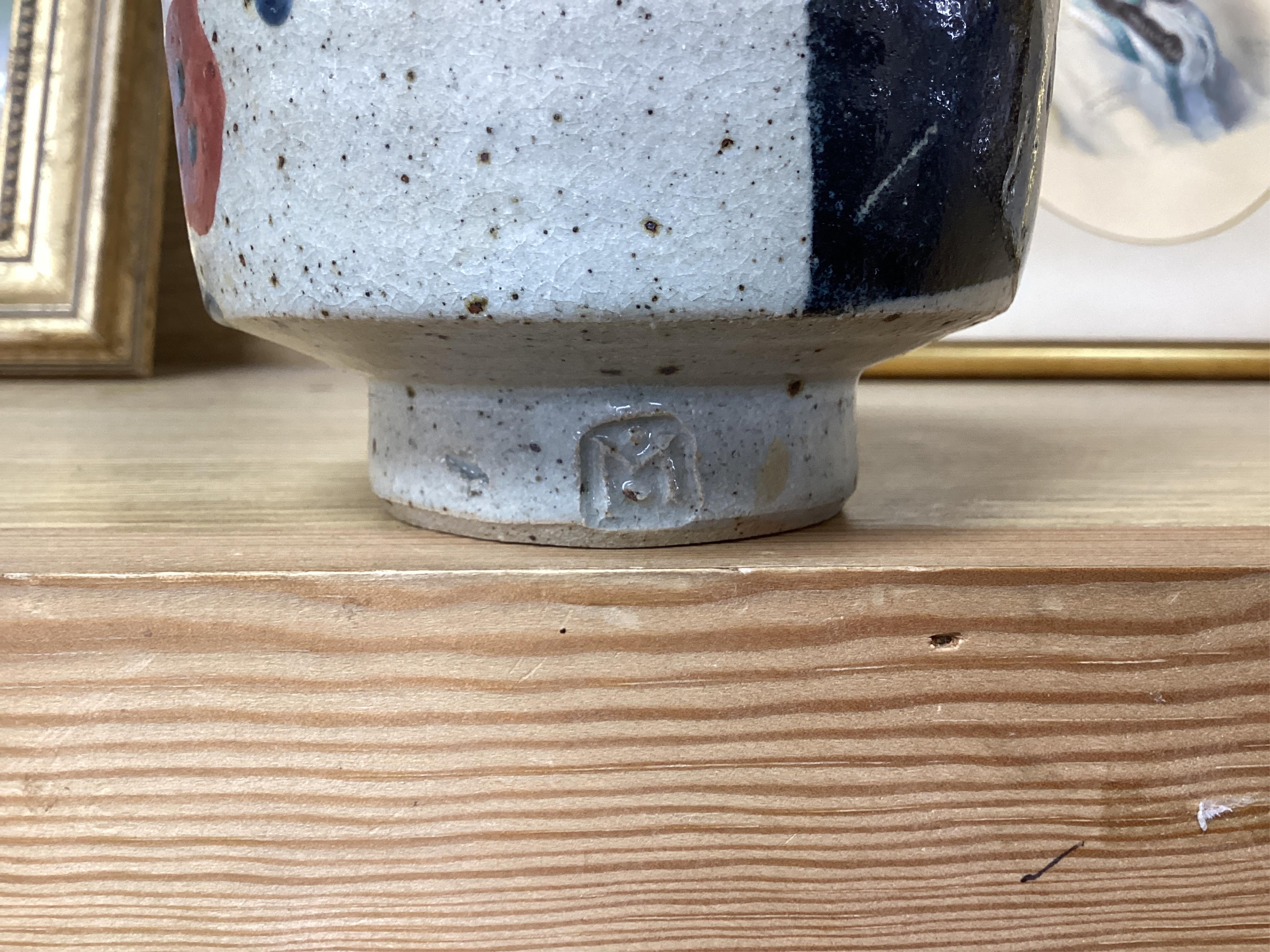 Five Japanese and European studio pottery yunomi, including an example by John Maltby, 10.5cm, together with another signed with a ‘P’ to the base. Condition - good.